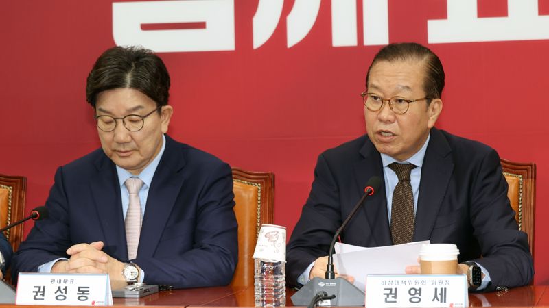 국민의힘 권영세 비대위원장이 28일 국회에서 열린 비대위에서 발언하고 있다. 사진=서동일 기자