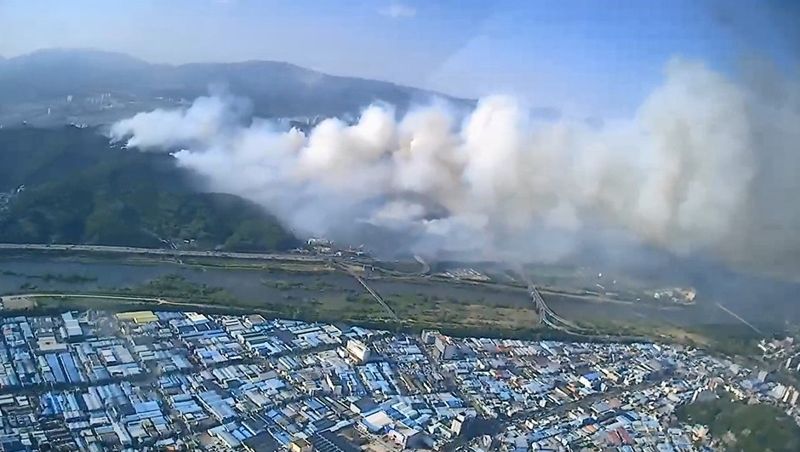 지난달 28일 대구 북구 함지산에서 발생한 산불 모습.산림청 제공