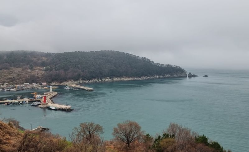 부산 강서구 가덕도 대항전망대에서 바라본 신공항 건설 예정 부지.바다는 매립하고 산을 깎아 바다 방향으로 활주로가 건설된다.fnDB