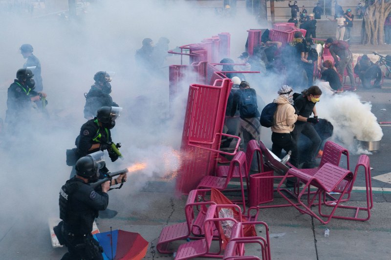 Protesters clash with police in Los Angeles during immigration policy demonstrations
