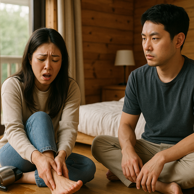 여행을 갔다가 펜션에서 화상을 입은 여자친구를 무심하게 바라보는 예비 신랑에 '파혼'을 고민 중이라는 여성의 사연을 AI로 생성한 이미지. /사진=챗GPT