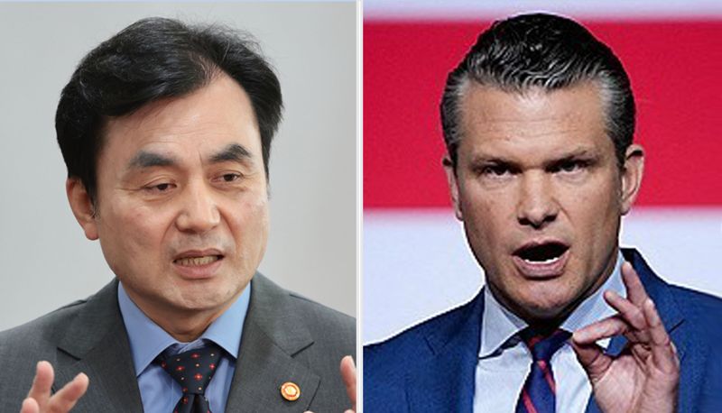 안규백 국방장관(좌)과 헤그세스 미 전쟁부장관 연합뉴스