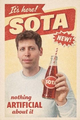 새로운 음료 'SOTA'를 위한 빈티지 탄산음료 광고를 만들어 달라는 지시어에 맞춰 생성된 이미지.오픈AI 제공