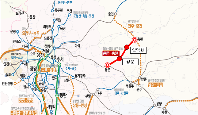 경기 용문~강원 홍천 광역철도 예상 노선도.강원자치도 제공