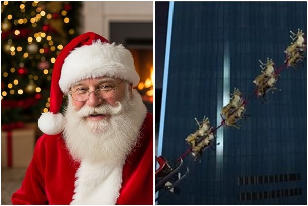 잠실 롯데월드 지나는 산타 썰매 [페이스북 NORAD Tracks Santa 공개 영상 캡처]