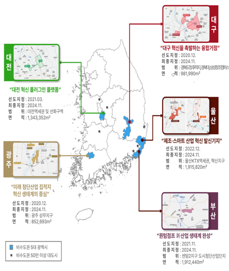 5대 광역시 도심융합특구 지정 현황.국토교통부 제공