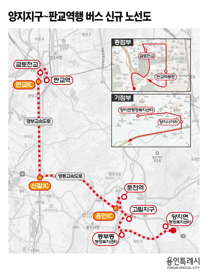 용인시 양지지구~판교역행 버스 신규 노선도.용인시 제공