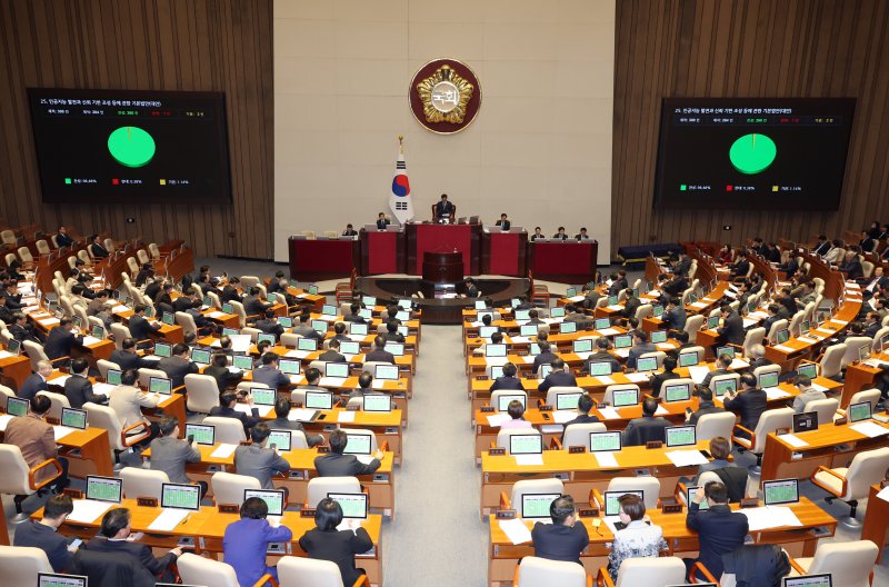 지난해 12월 26일 서울 여의도 국회에서 열린 제420회 국회(임시회) 제1차 본회의에서 인공지능의 건전한 발전과 신뢰 기반 조성을 위한 기본법을 제정하는 인공지능 발전과 신뢰 기반 조성 등에 관한 기본법안(대안)