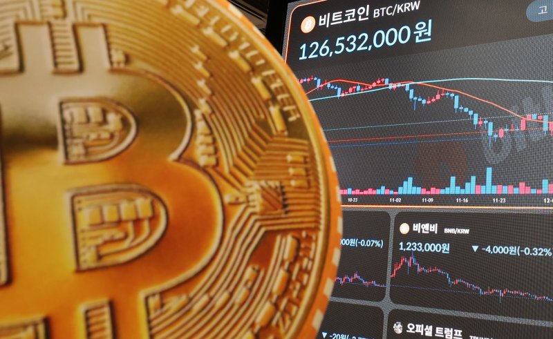 서울 강남구 빗썸라운지 강남점 전광판에 비트코인 시세가 표시되고 있다.사진=뉴시스