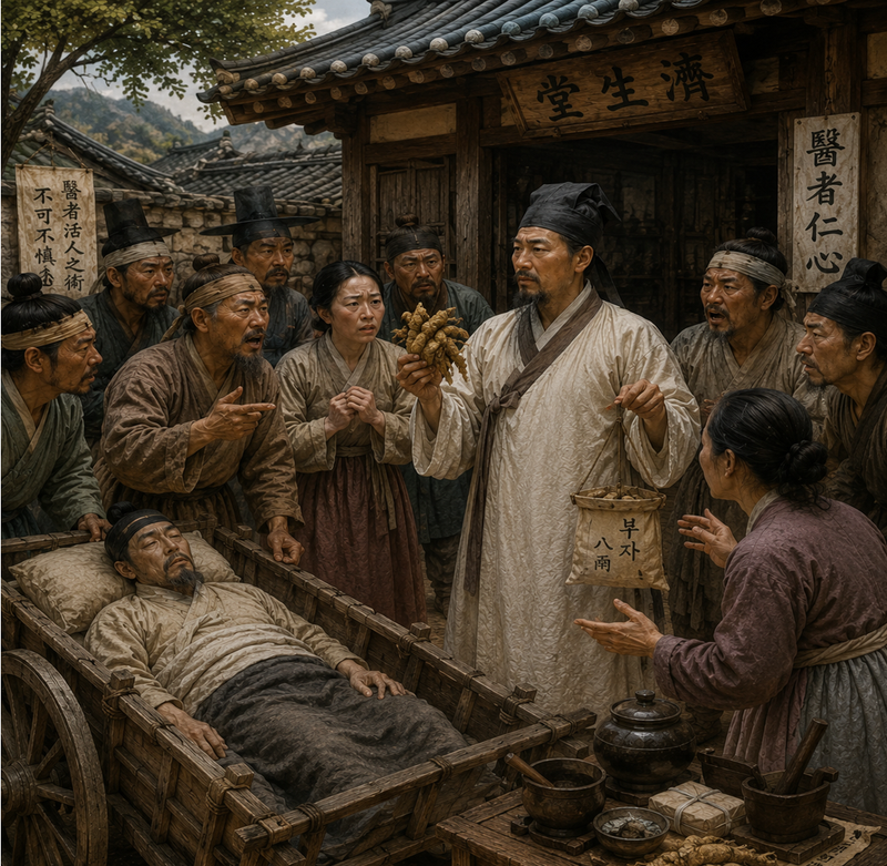 부자(附子)는 독성이 강하기 때문에 어느 약보다도 신중하게 다루어야 하는 약재다.따라서 제아무리 수치(修治)가 잘된 부자라도신중하게 처방해야 한다.챗GPT에 의한 AI생성 이미지.