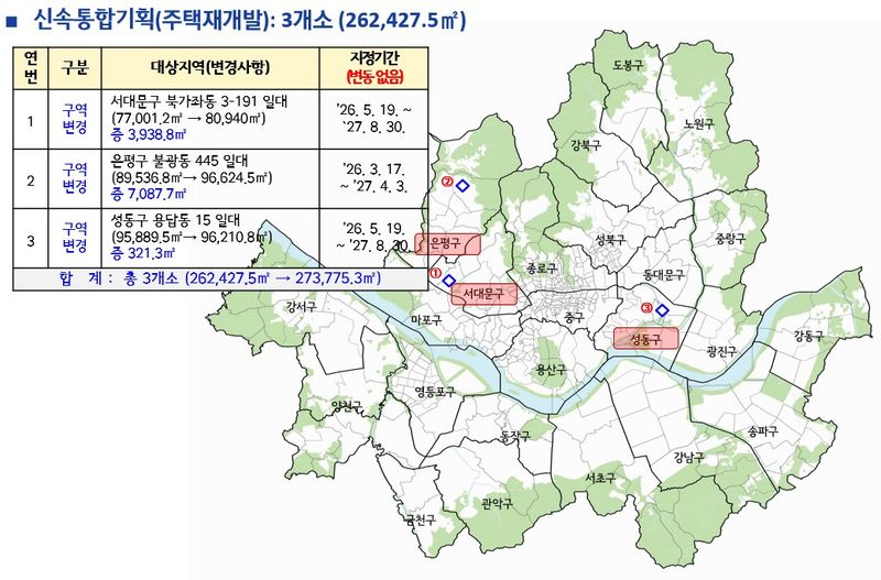 토지거래허가구역 조정 위치. 서울시 제공