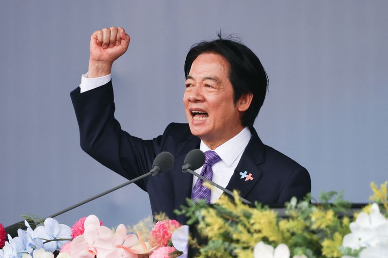 10일(현지시간) 대만 타이베이 총통부 앞에서 열린 국경절(쌍십절) 기념식에서 라이칭더 대만 총통이 연설하고 있다./사진=연합뉴스
