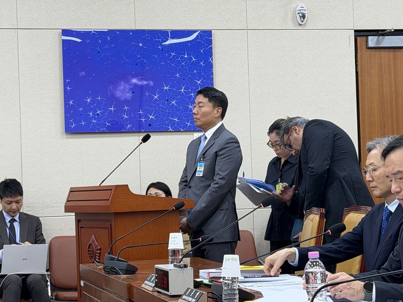 12일 서울 여의도 국회 과학기술정보방송통신위원회에서 열린 방송미디어통신위원회 등에 대한 국정감사에서 윤구 구글코리아 대표이사가 발언을 하고 있다./사진=뉴스1