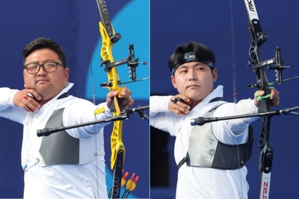 [속보] 한국 양궁, 남자 개인전 은메달 확보…<b>김우진</b>-<b>이우석</b> <b>4강</b> 맞대결