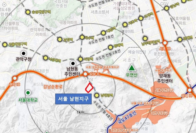 Location of the Namhyeon public housing zone in Seoul. Provided by the Ministry of Land, Infrastructure and Transport