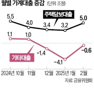 2월 주담대 5조원 급증…가계대출 증가세 전환