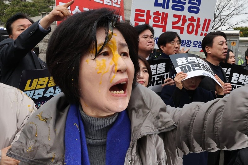 <b>헌재</b> 앞에서 민주당 의원에 '<b>계란</b> 테러'…경찰, 용의자 추적