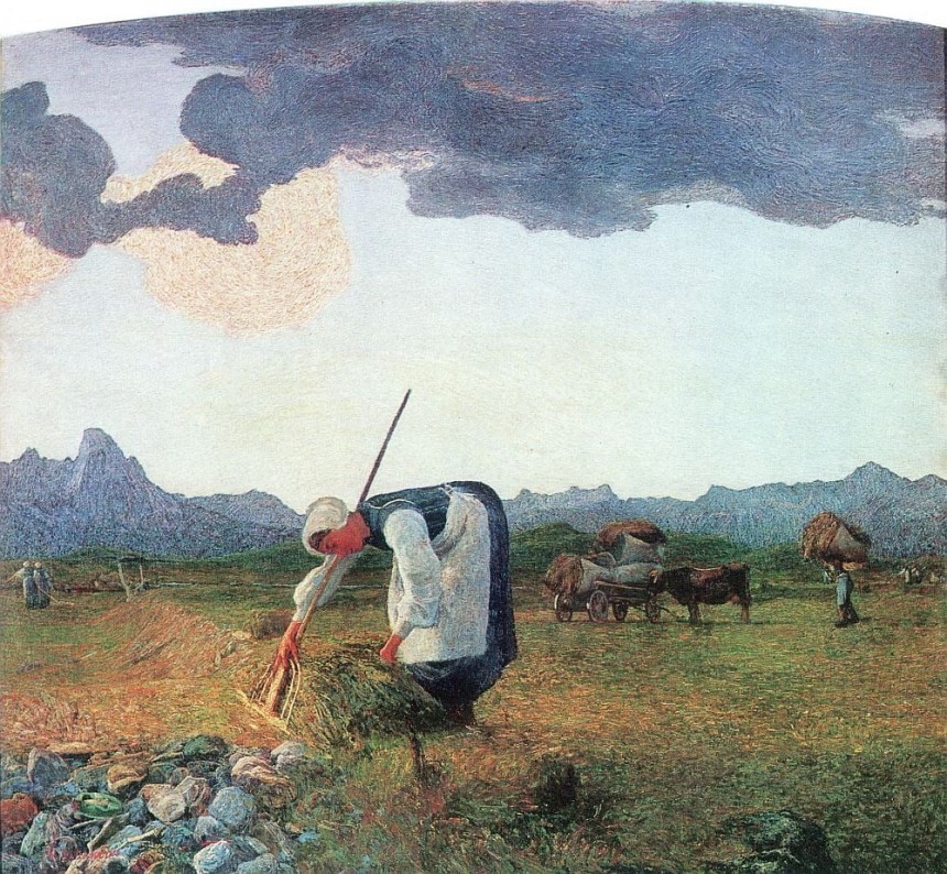 건초 만들기(1890~1898). 밀레의 '만종'에서 영향을 받은 작품이다. /세간티니미술관