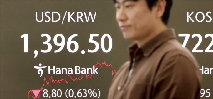 7일 서울 중구 하나은행 딜링룸 디스플레이에 이날 실시간 원·달러 환율이 표시되고 있다.연합뉴스