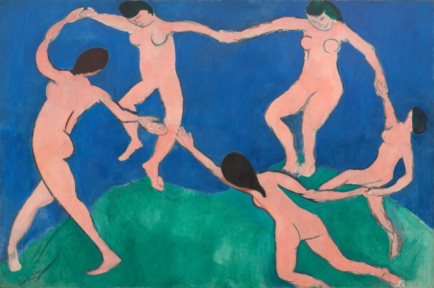 춤,첫번째 버전(1909).세르게이 슈추킨이 의뢰해 제작한 작품이다.슈추킨은 바쁜 하루를 보낸 뒤 집에 걸린 이 작품을 보고 마음의 위안을 얻었다고 한다./뉴욕현대미술관