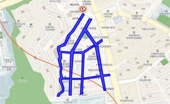 서초구 반포 학원가 통행금지 도로 구간 이미지.서울시 제공