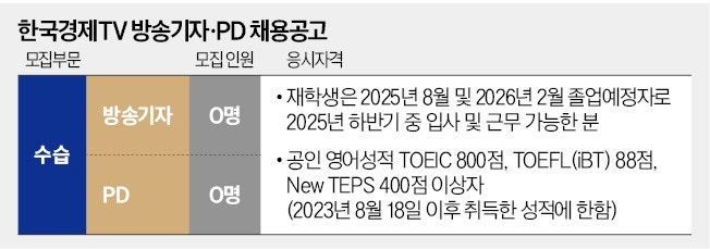 [알립니다] 한국경제TV 방송기자·PD 채용