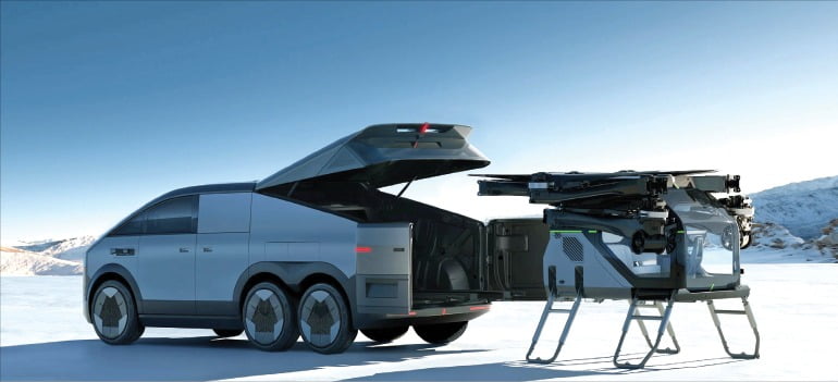 중국 전기차 업체 샤오펑의 도심항공교통(UAM) 개발사인 샤오펑후이톈(샤오펑에어로HT)이 선보인 플라잉카 '육지항모'. /샤오펑후이톈 제공