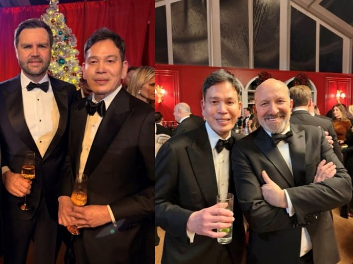 J.D.밴스 미국 부통령(왼쪽 사진)과 하워드 러트닉 미국 상무부 장관을 만난 정용진 신세계그룹 회장.