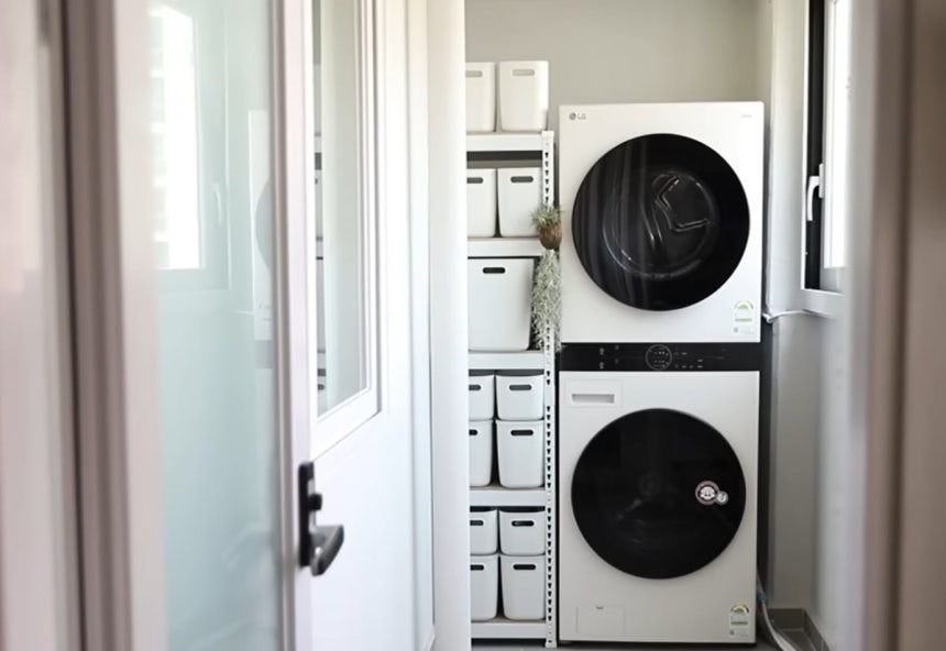 LG전자 타워형 세탁기·건조기.사진=유튜브 채널 '귀곰' 영상 갈무리