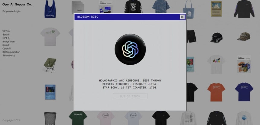 오픈AI는 지난 12일 창립 10주년을 맞이해 굿즈 판매 사이트를 열어 오픈AI 로고가 박힌 티셔츠나 모자, 후드티, 맨투맨, 배지, 가방 등을 판매했다. 현재는 모두 품절된 상태