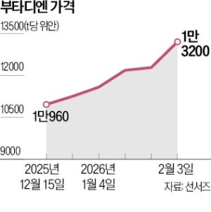 '합성고무 주원료' 부타디엔, 올들어 30% 급등