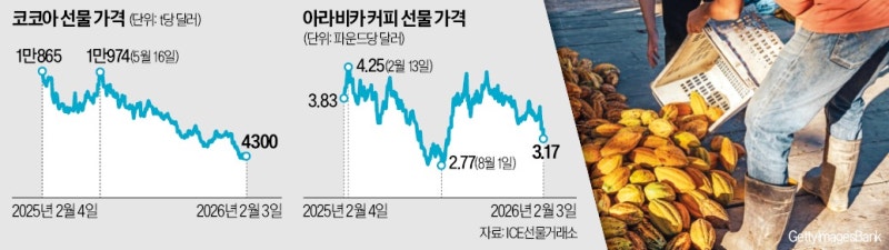 '고공행진'하던 코코아·커피 동반 하락