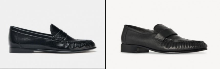 자라에서 판매하는 5만원대 로퍼(왼)와 185만원에 판매되는 미국 명품 브랜드 더로우 로퍼(오)./사진=각 사 홈페이지 캡처