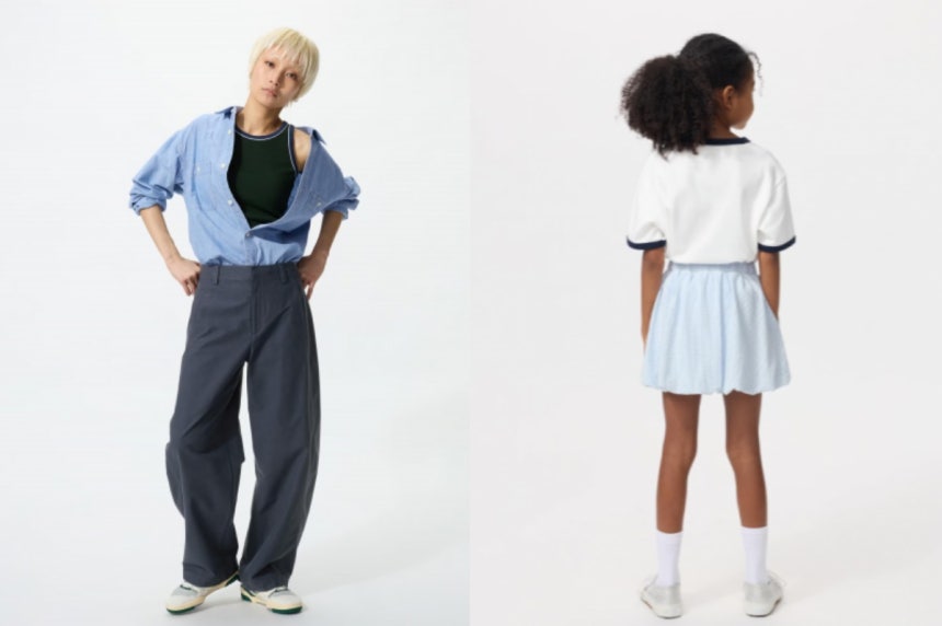 유니클로가 2024년 선보인 저지베럴레그팬츠(왼)와 유니클로키즈에서 오는 3월 말 출시 예정인 벌룬핏 치마(오)./사진=유니클로 홈페이지 캡처
