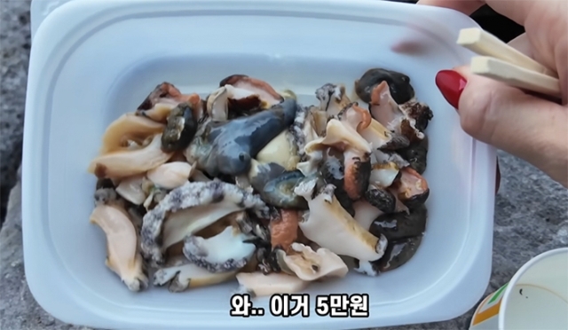 한 유튜버가 게재한 ‘제주도 용두암 해산물 가격(5만원)’이 논란이 된 이후, 용두암 노점은 자진 철거된 것으로 알려졌다. [유튜브 채널 ‘부산여자하쿠짱TV’ 캡처]