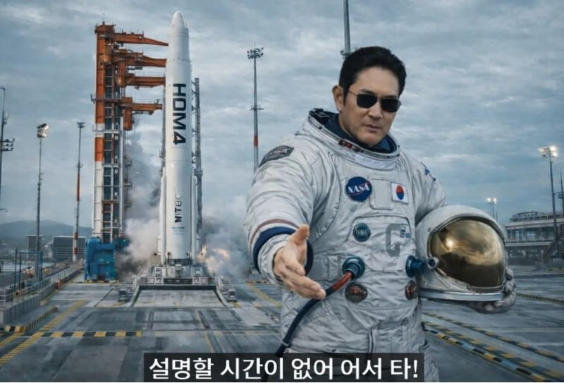 “시간 없어, 어서 타” 이번엔 로켓 앞 이재용…‘총수 밈’에 열광