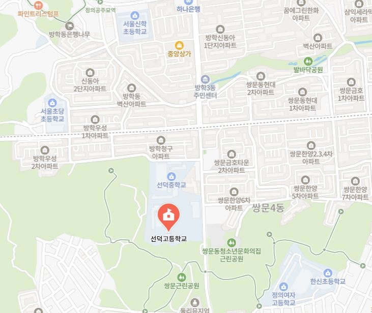선덕고 주위 아파트 단지들. [네이버 지도]