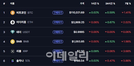 비트<b>코인</b>, 11만달러서 ‘공방’...알트<b>코인</b>도 ‘주춤’