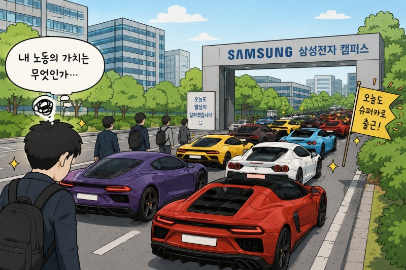 포르쉐 줄 선 삼성 출근길…직장인들 "현타 제대로 왔다"