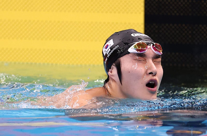 어깨 부상에도 투혼 발휘했지만...<b>김우민</b>, 자유형 <b>1500m 8위</b>