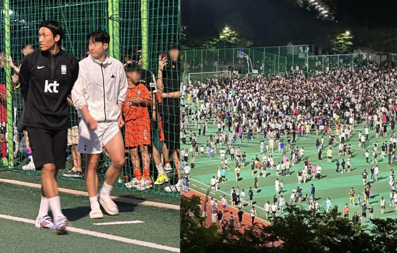 “<b>손흥민</b> 떴다!” <b>동네</b> <b>축구장</b>에 깜짝등장…순식간 2000명 몰려 경찰투입