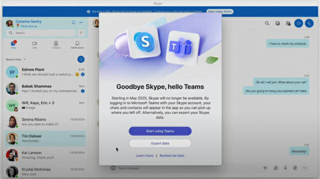 Microsoft Skype結束通知。Microsoft主頁