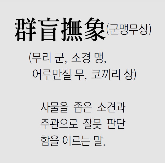 [신문과 놀자!/풀어쓰는 한자성어]群盲撫象(군맹무상)(무리 군, 소경 맹, 어루만질 무, 코끼리 상)
