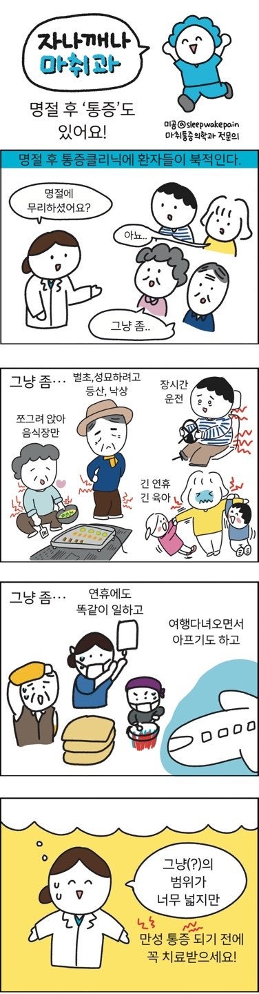 [만화 그리는 의사들]〈380〉명절 후 ‘통증’도 있어요!