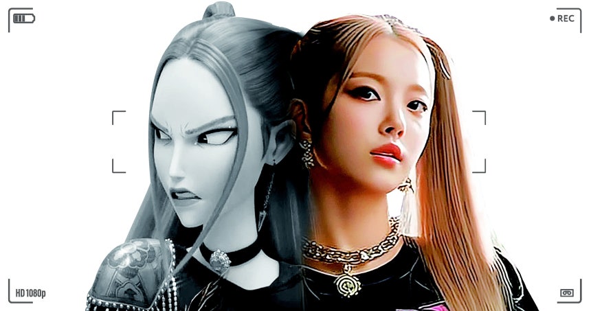 넷플릭스 애니메이션 ‘케이팝 데몬 헌터스’의 캐릭터 미라(왼쪽)와 인공지능(AI)으로 미라를 실사화한 모습.&#160;사진 출처 넷플릭스·유튜브