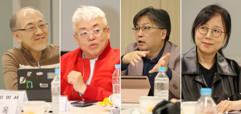 이민석 국민대 소프트웨어융합대 교수, 김형석 작곡가, 이상욱 한양대 철학과 교수, 석차옥 서울대 화학부 교수(왼쪽부터)가 3일 서울 서대문구 충정로 동아일보 사옥에서 대담을 진행하