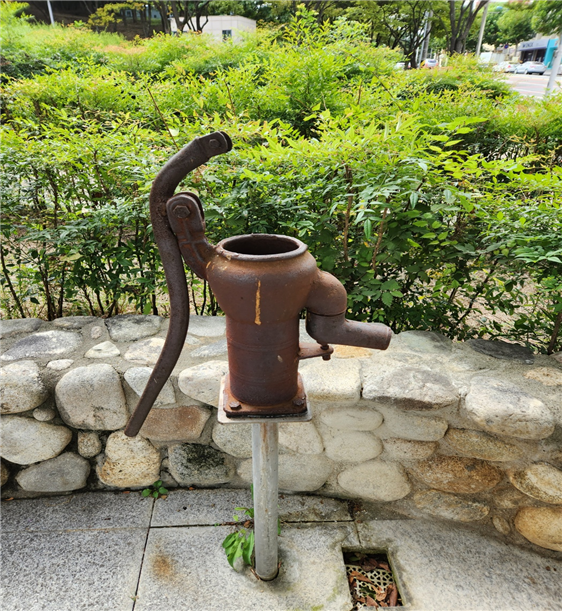 척추 구조와 유사하게 중앙 실린더(척추관)와 주둥이(추간공)가 있는 수동 물펌프 모습. 서울 광혜병원 제공