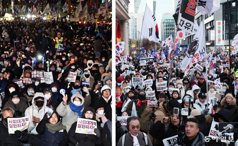 ‘계엄1년’ 다시 집결한 응원봉과 태극기