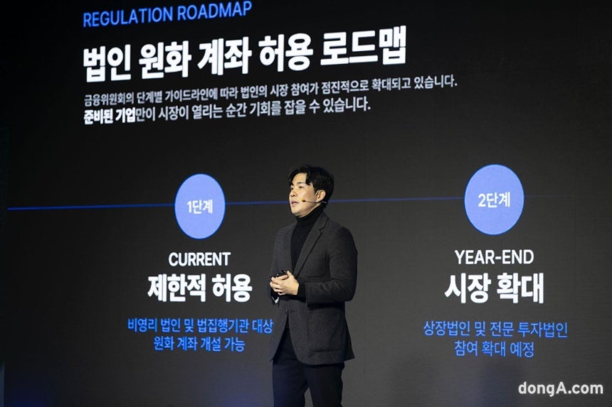 손혁진 두나무 법인총괄이 올해 처음 개최한 법인 고객 세미나 업비트 비즈 인사이트(UBI) 2025에서 발표를 하고 있다.