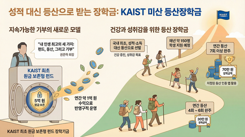 KAIST 미산 등산장학금에 대한 설명.AI로 만들어졌다.카이스트 제공